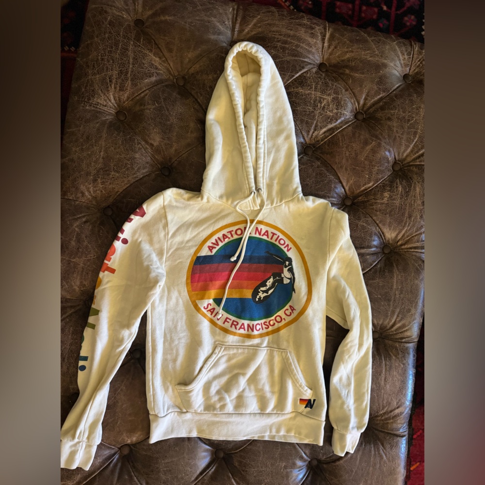 Aviator Nation Cream Hoodie with Vibrant Graphic